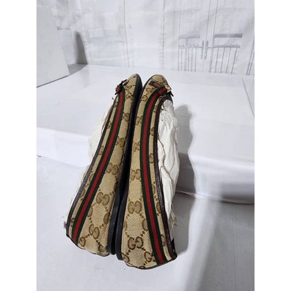 Authentic Gucci GG Canvas Web Bow Ballet Flats Beige/Brown Size 36.5 - Picture 10 of 16